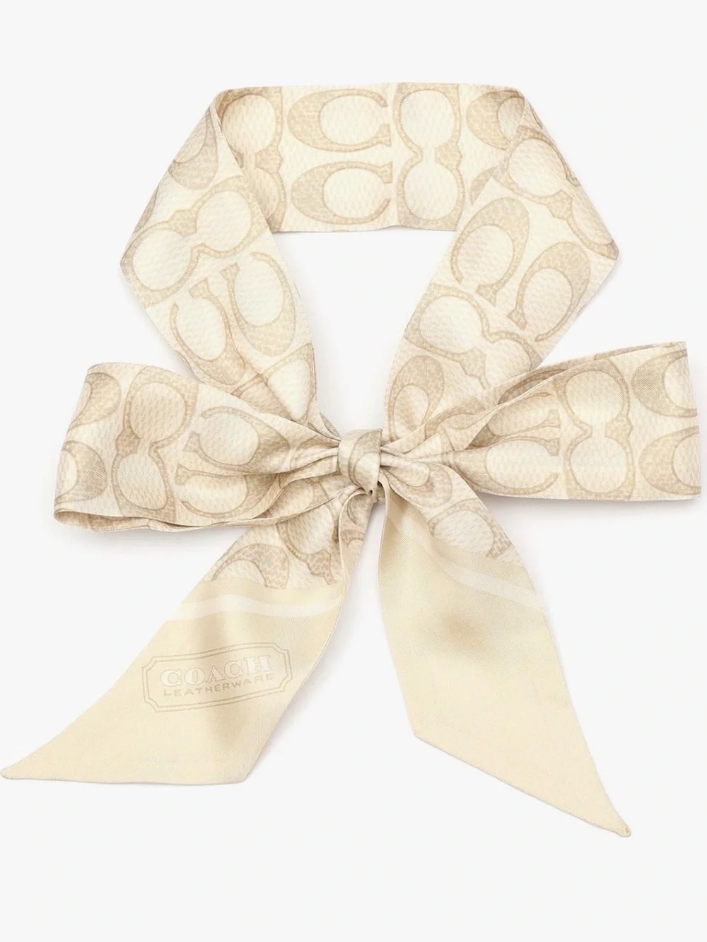 NWT🌾Coach Textured Signature Print Silk Skinny Scarf Chalk C2783 Cream Hair Gift